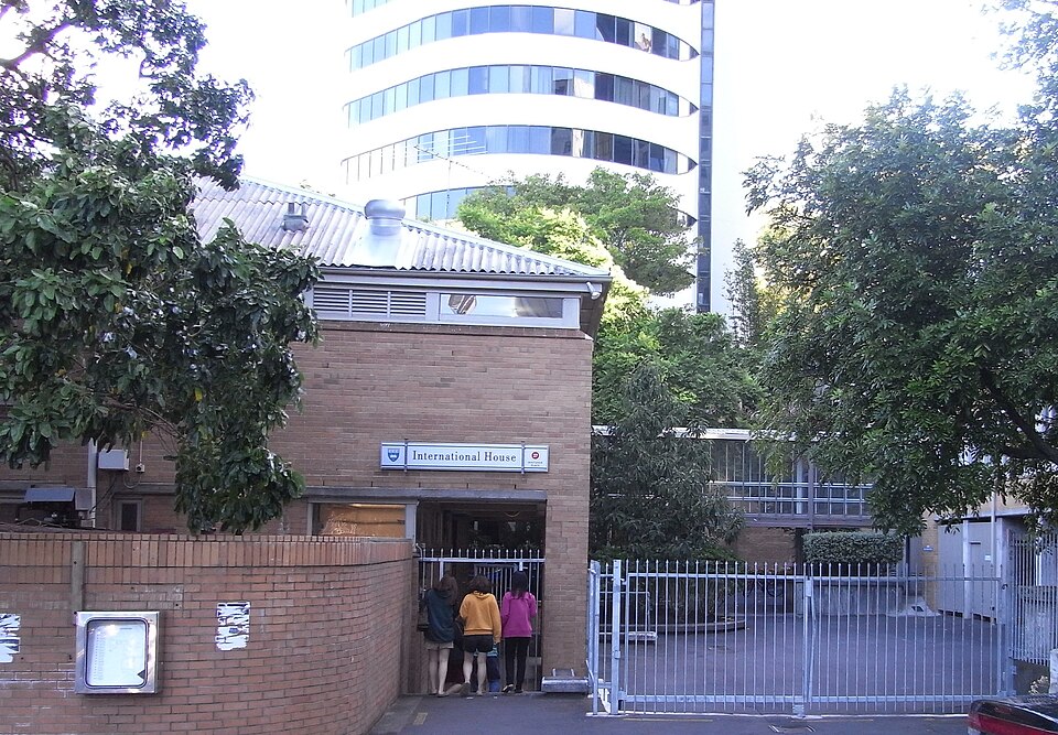The entrance to International House, a historical university residence photograph.