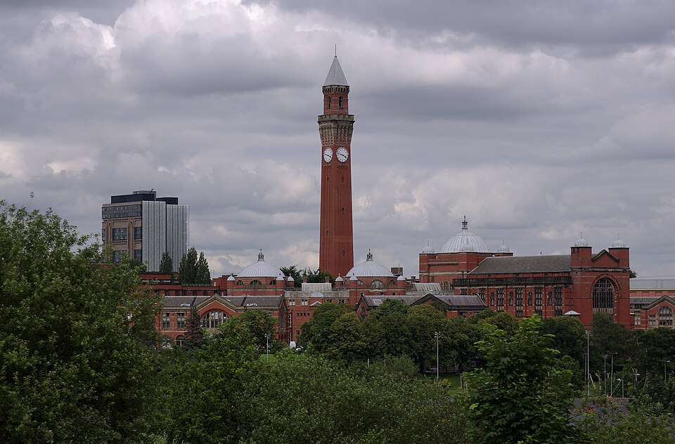 The university campus viewed from a passing train.