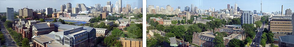 The St. George campus and downtown setting, seen from Robarts Library.