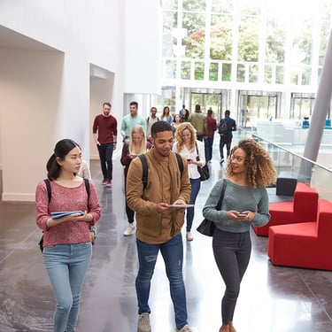 Students walking together on a university campus